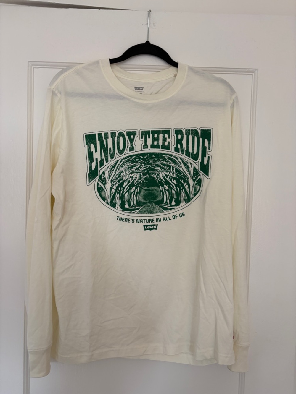 Levi's Cream Long Sleeve Tee with Green 'Enjoy The Ride' Graphic